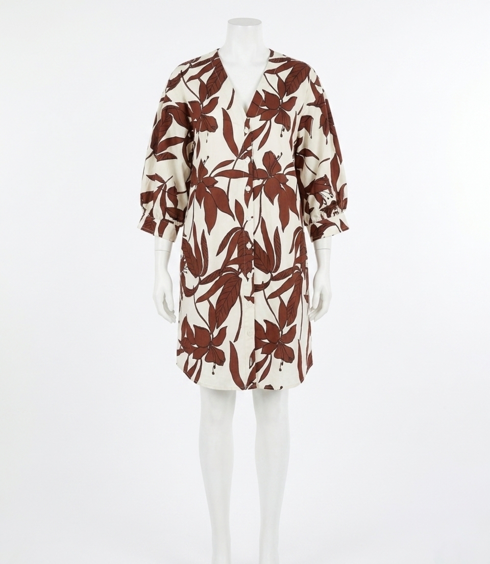 NEW KAREN KANE lantern sleeve button-front dress in print